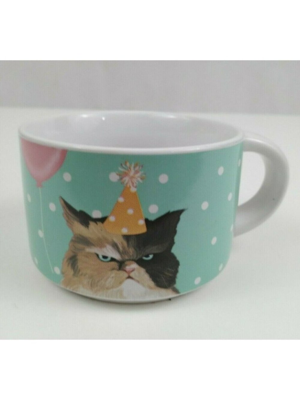 Pier1 Imports Stoneware Green Polka Dot Cat Kitten Coffee Cup Mug 2.5" Tall